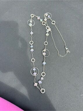 4/$50 Silver Tone Necklace with Iridescent aurora boralis Crystal Beads